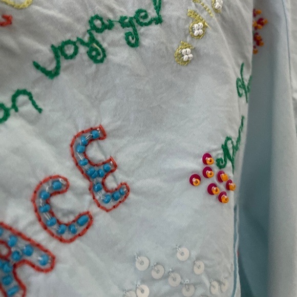 Anthropologie Maeve Size 2 Clarissa Bon Voyage Beaded Button Down Shirt - Picture 8 of 14